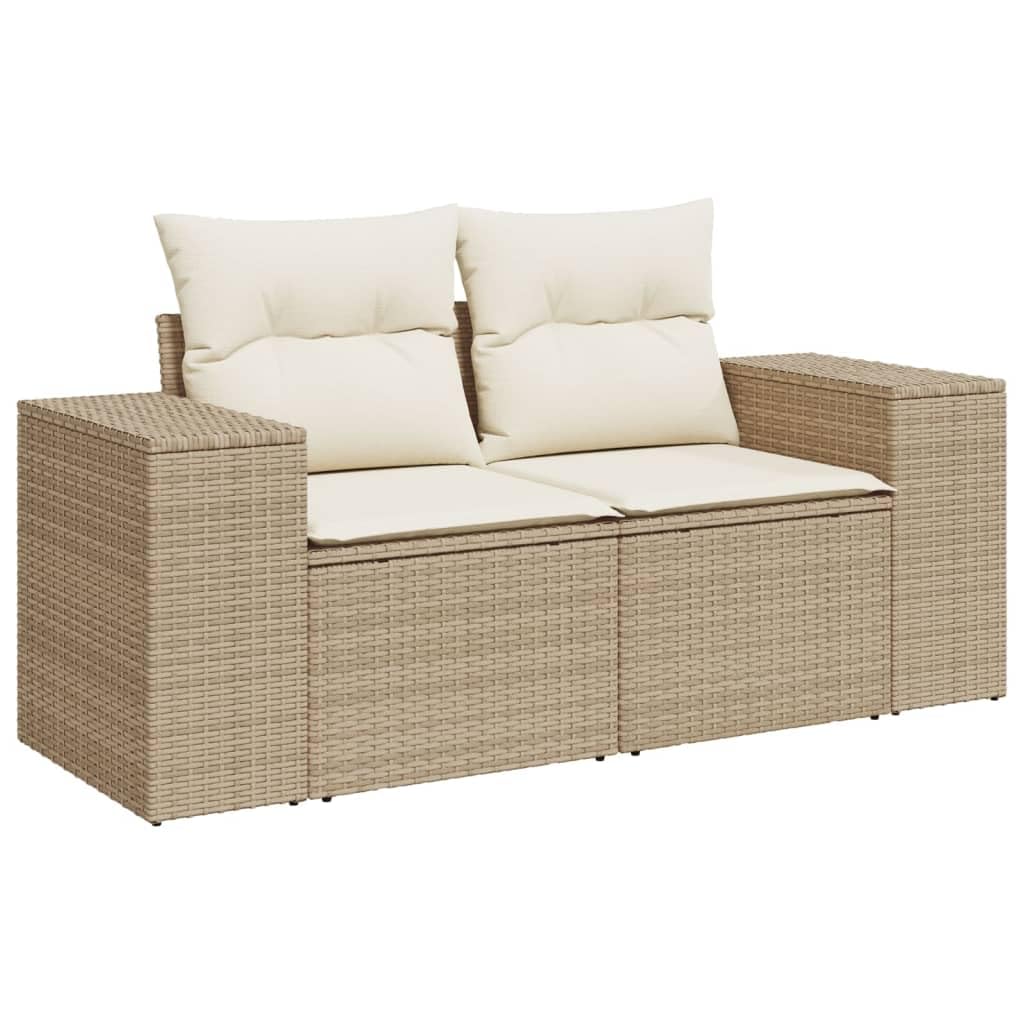 Set Divano da Giardino 6 Pezzi in Polyrattan Beige con Tavolo | Salotto modulare per terrazzo e patio con cuscini sfoderabili e piano in vetro temprato facile da pulire.