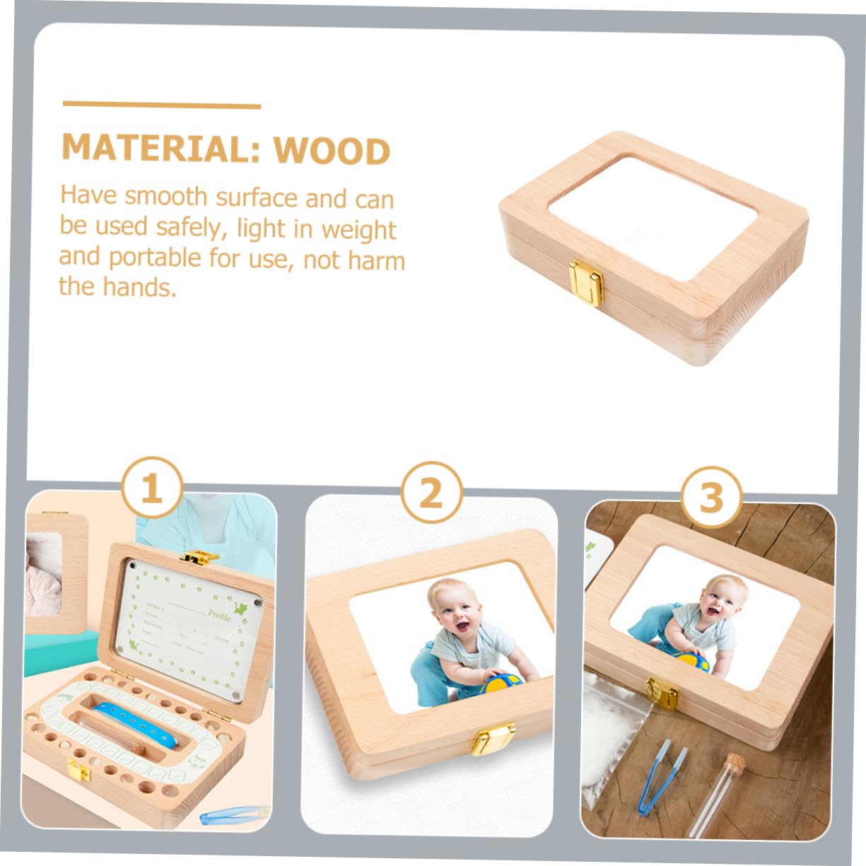 BESTonZON Caja De Almacenamiento De Dientes De Leche De Madera Para Niño Niña Organizador Portátil De Recuerdos Para Dientes y Cabello Infantil Significativo Para Bautizos y Cumpleaños