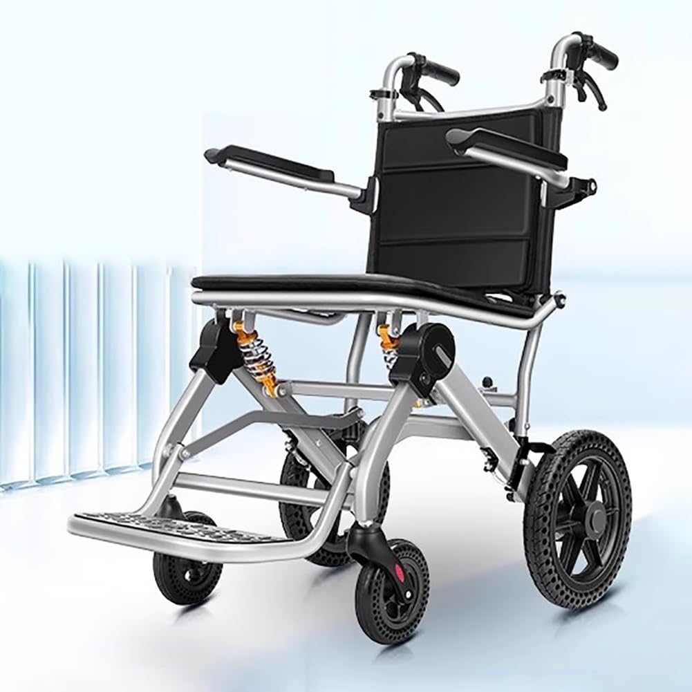 Carrozzina Portatile Manuale Autospinta, Carrozzina Multifunzionale in Lega di Alluminio, Poggiapiedi E Braccioli Regolabili, Carrozzina Pieghevole, Portata 100 kg,B