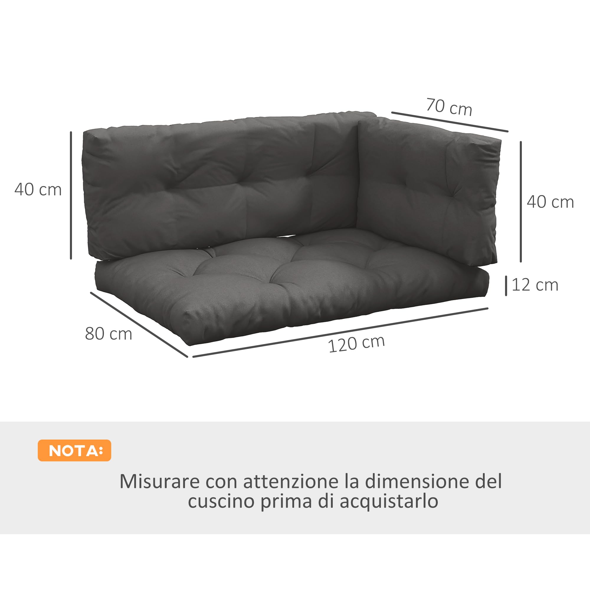 Outsunny Cuscini per Pallet da Giardino 3 Pezzi, Schienale e Seduta, Imbottitura Spessa, Esterno Poliestere, Grigio Carbone