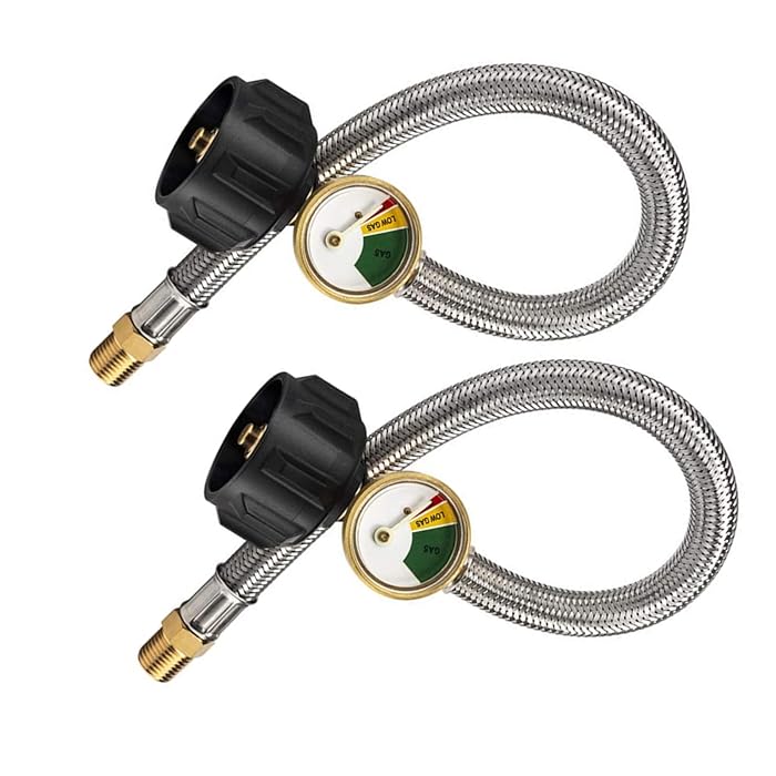 Buy Famgizmo 15” RV Propane Hoses with Gauge, Stainless Steel Braided