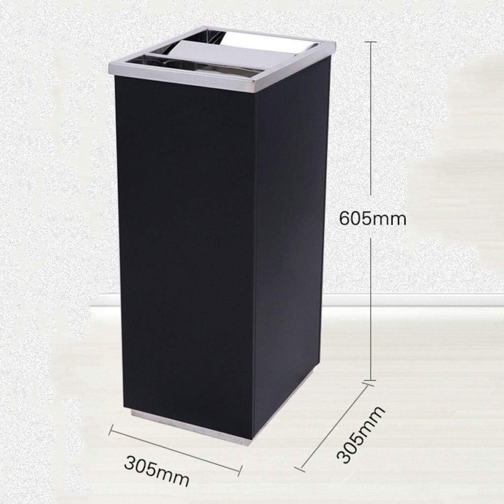 Outdoor Ashtray Trash Can Wastebasket Outdoor Stainless Steel Trash Can -Top with Ashtray Flip Trash Can, Suitable for Hotel Mall Elevator Mouth (30.5 * 30.5 * 60.5) Waste Contain/Black/a