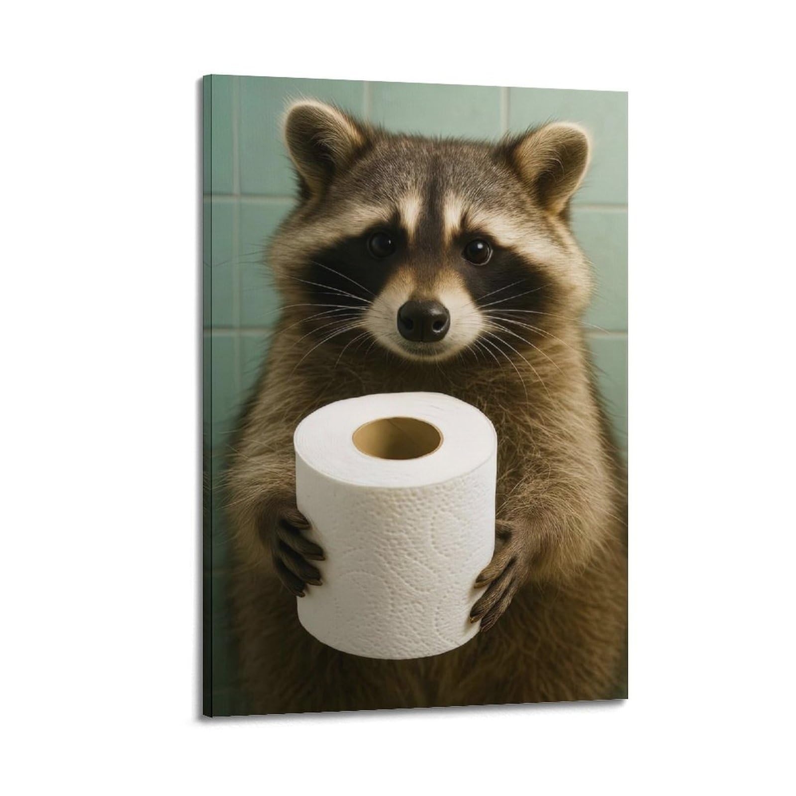 ESTE Funny Bathroom Raccoon Toilet Paper Artwork Poster Decorative Painting Canvas Modern Art Picture 24x36inch(60x90cm)
