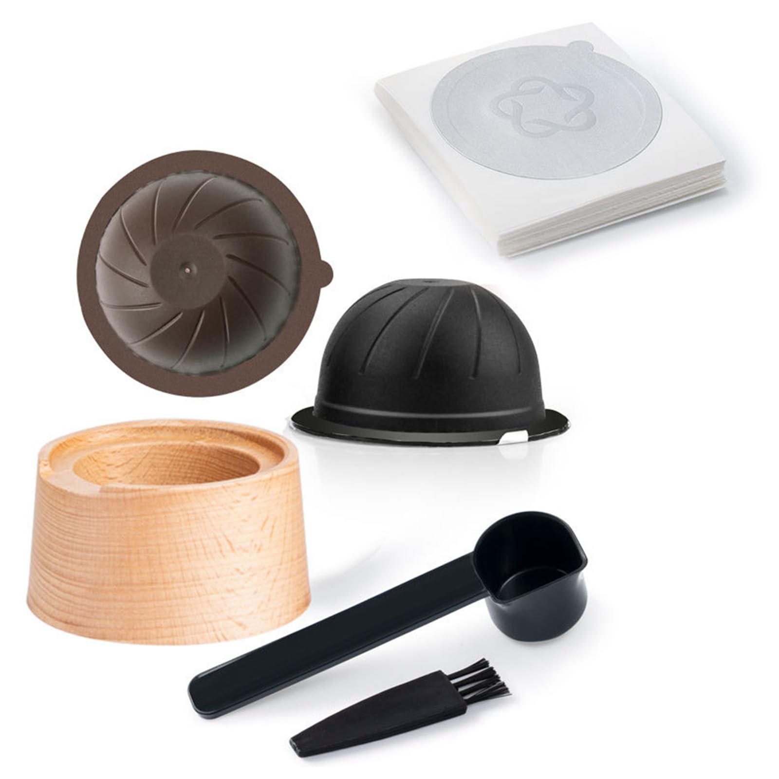 Buxuaaaa Refillable Espresso Set Coffee Pods with Aluminum Foil Seal Stickers Lids, Holder, Scoop and Brush Aluminum Foil Seal Lids
