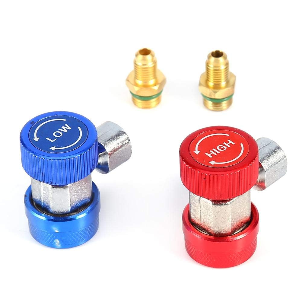 EVGATSAUTO Adattatore 2 Pezzi R134a Aria condizionata Adattatori rapidi Regolabili Accoppiatore Alto Basso Connettore AC Freon Kit collettore Calibro Tubo di conversione 1/4 SAE HVAC