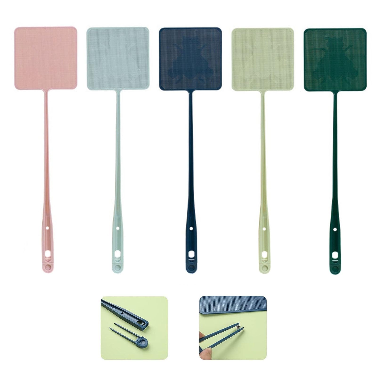 BAMFY 5 Pcs Fly Swatter Manual for Indoor, Outdoor Long Handle Fly Swatters With Tweezers for Flies, Bees, Mosquitoes, Wasps, Insects, Garden Supplies