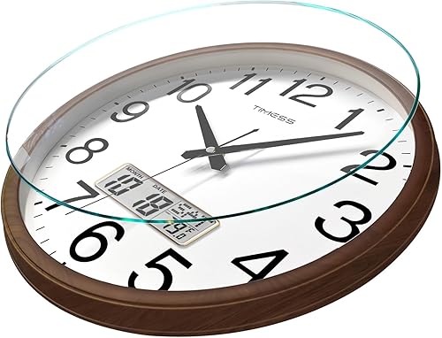 Miniatura 3 de Reloj de pared, acabado de estilo clásico de madera, analógico de cuarzo silencioso sin tictac de 13 pulgadas, funciona con pilas, con calendario