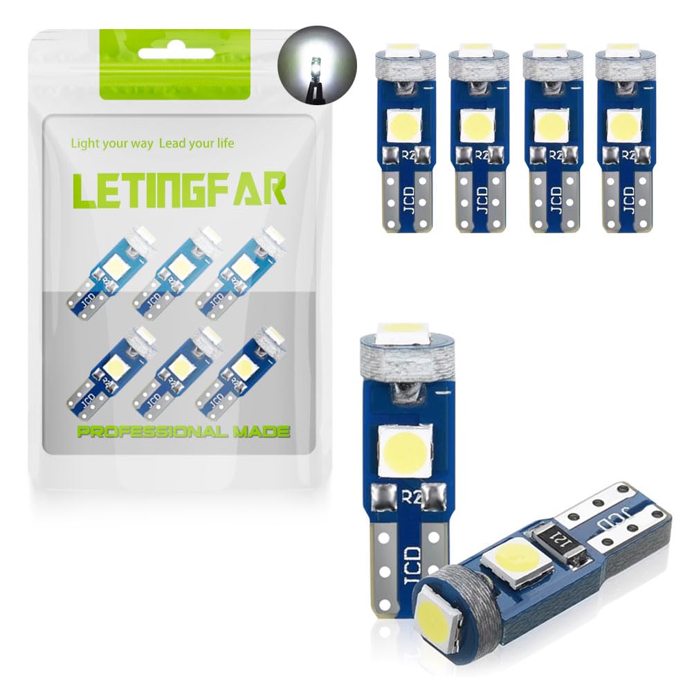 T5 LED メーター球 ウェッジ球 led t5 74 73 2723 2721 W3W LED バルブ 3030チップ 3連 高輝度 12V車用 バイク用 t5 led 拡散 汎用 LED電球 メーター球 パネル球 エアコン球 6個セット (ホワイト)