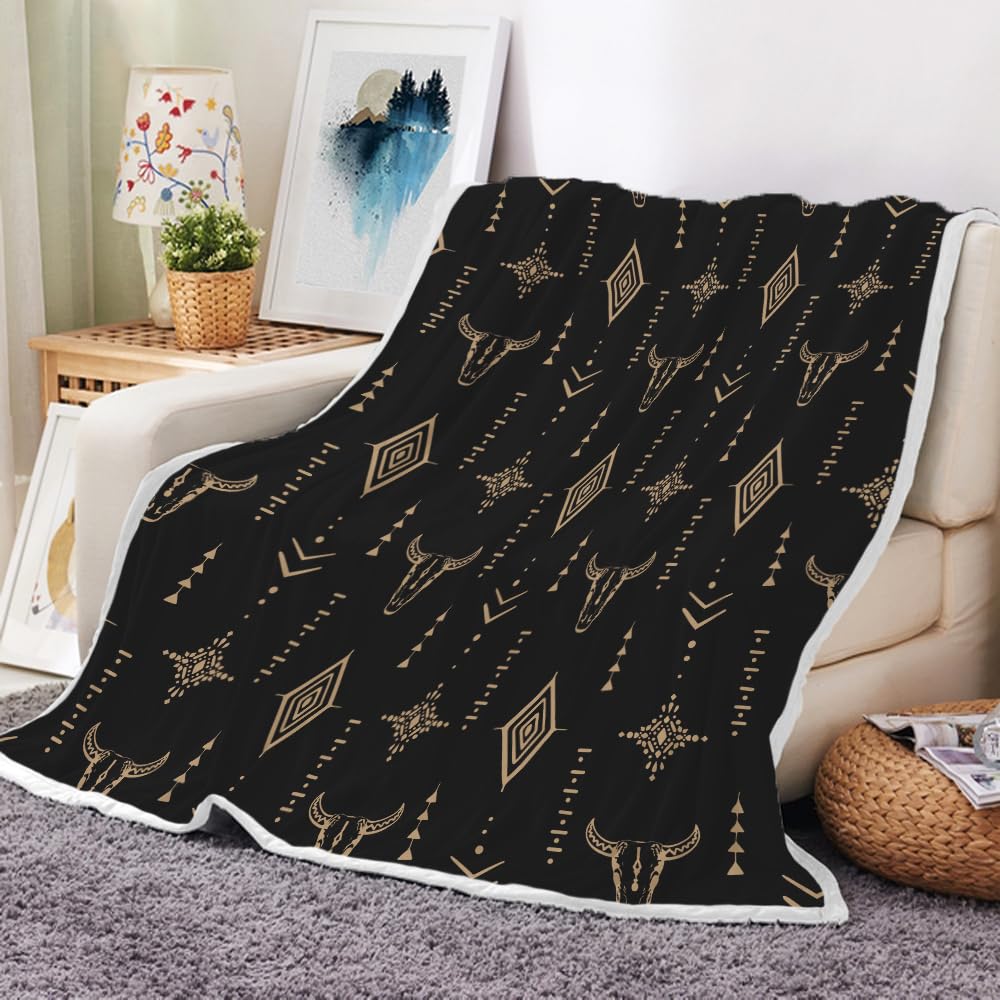 Couverture tête de mort de taureau style bohème pour canapé