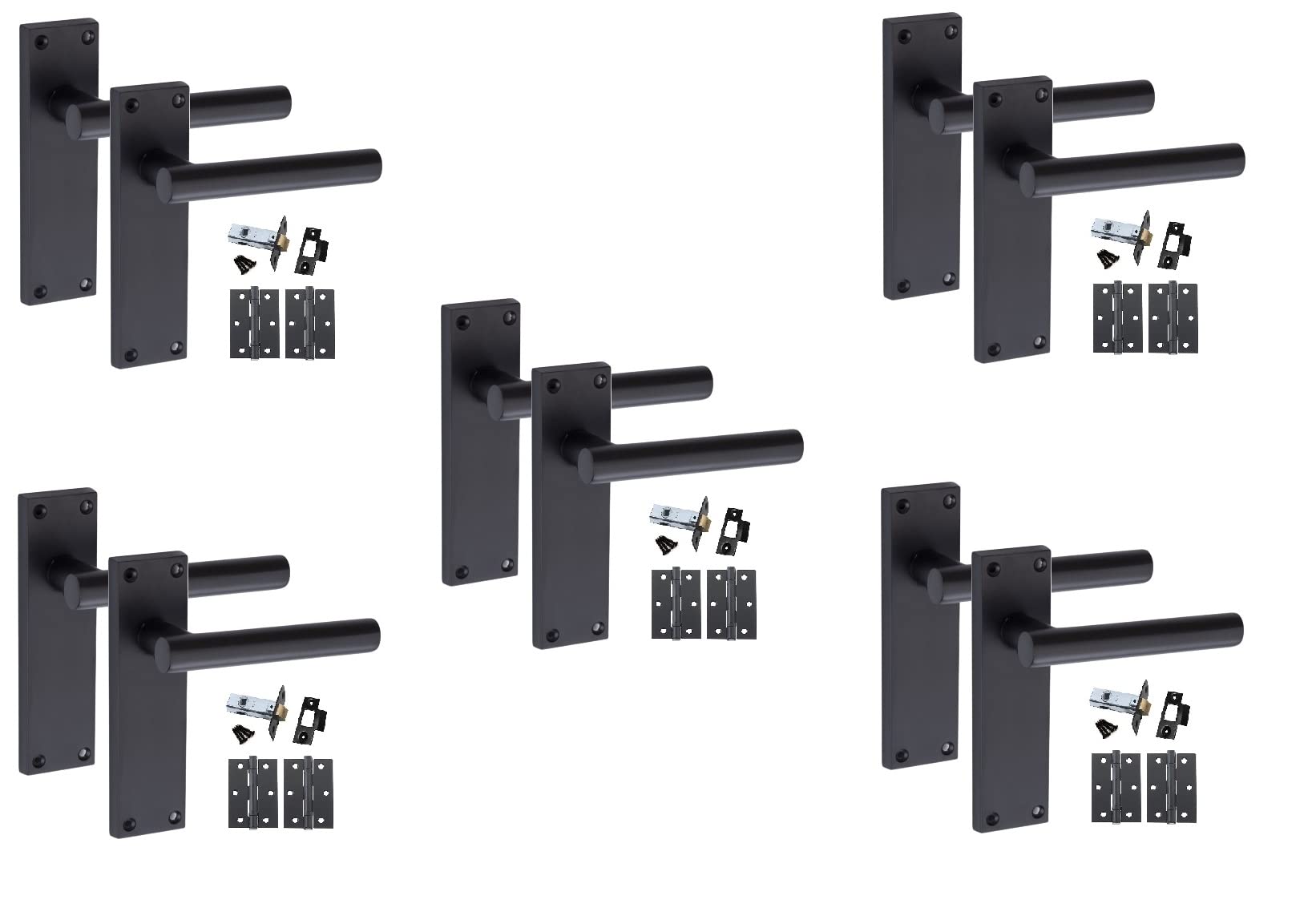 Golden Grace Door Handle Set - T-Bar Backplate - Matt Black - 5 Pack