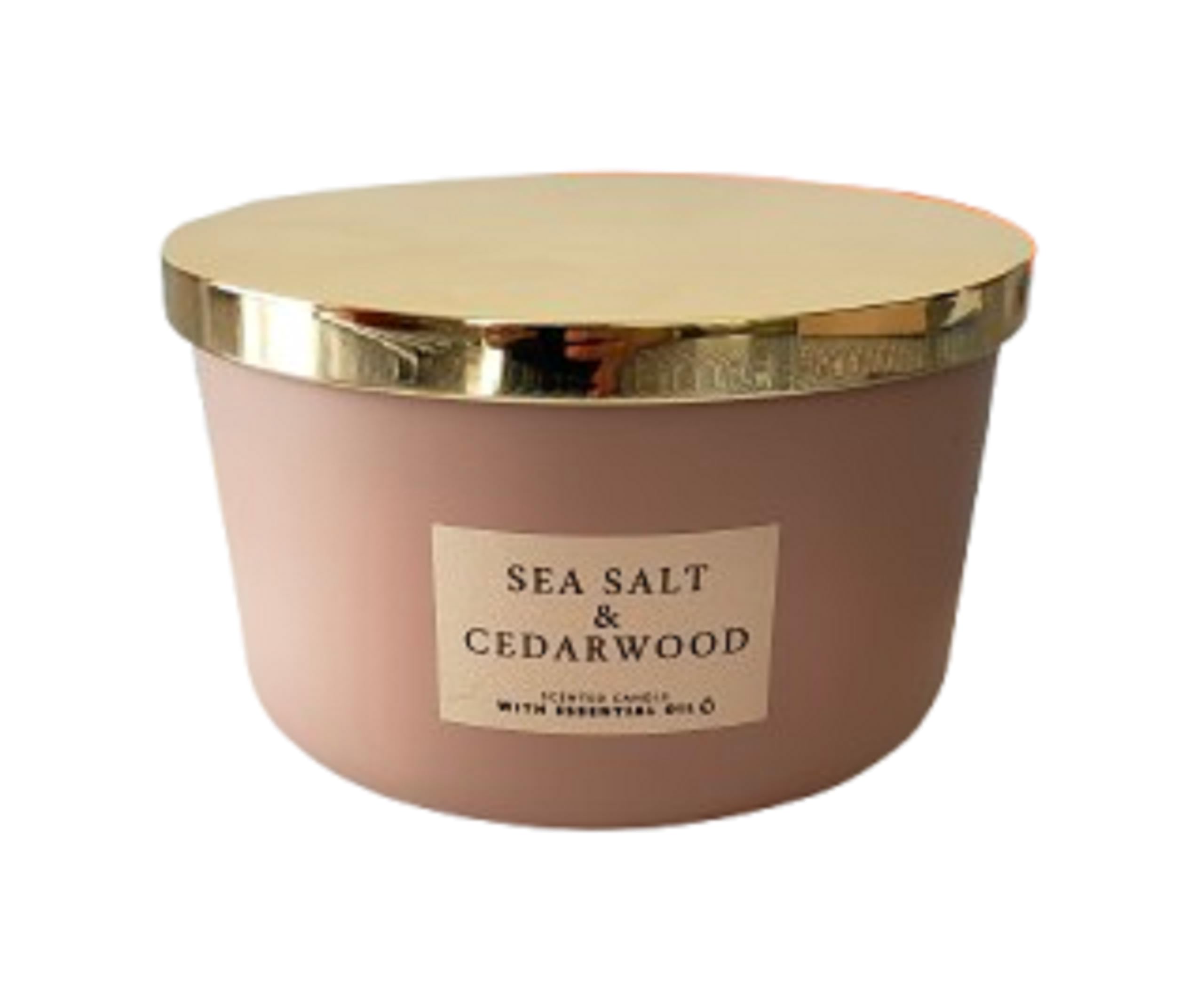 Vela perfumada de 3 mechas Sea Salt & Cedarwood - Sal marina y madera de cedro - Maceta decorativa rosa polvoreada - Cera de calidad - 35 horas - Ø 13 cm, H 8 cm - 330 g - Ambiente natural