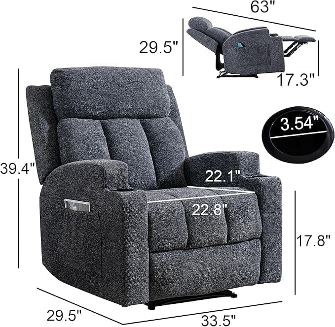 2PCS Dark Grey Fabric Manual Recliner Chair Overstuffed Arm & Back Living Room Sofa