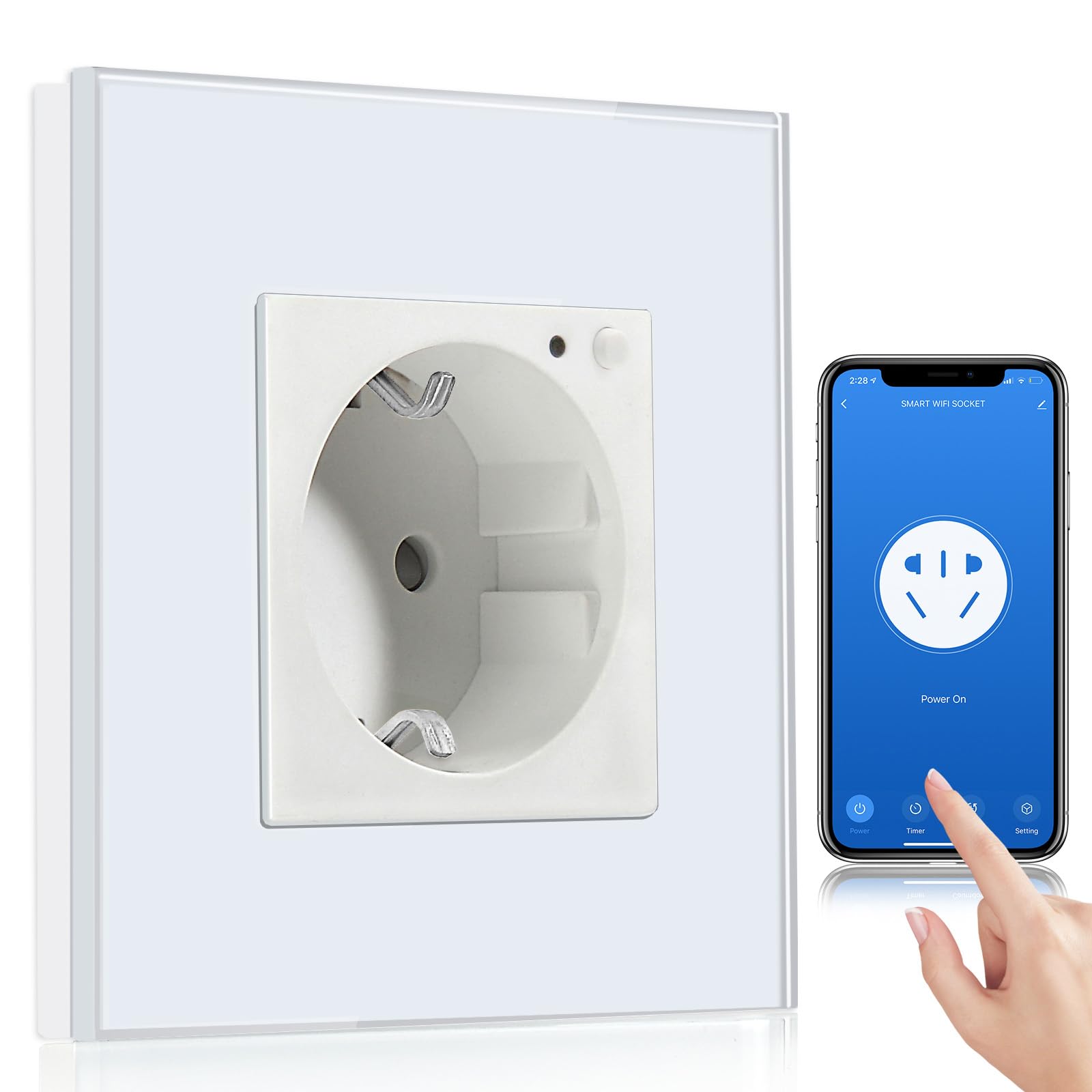 BSEED Schuko Wifi 2-voudig stopcontact, 16 A, Smart Alexa glazen