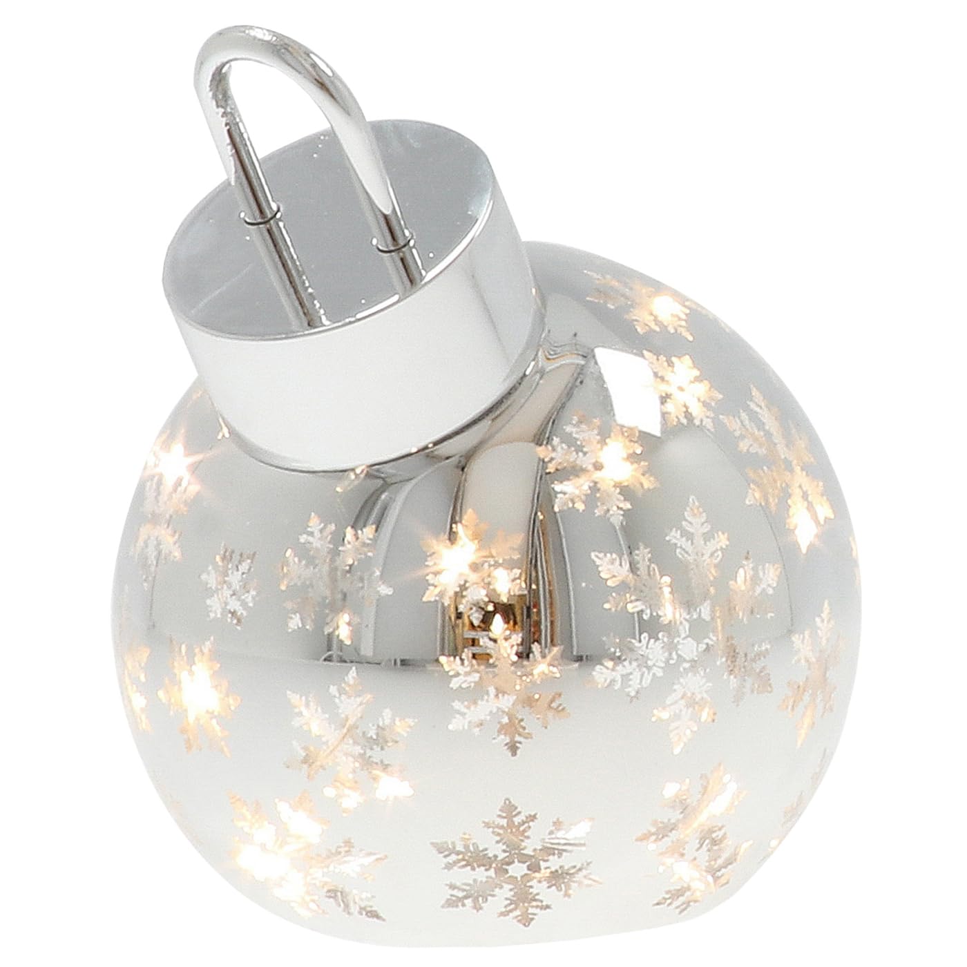 Shudehill Giftware Bright Xmas LED Bauble Collection Decorative Light Up Christmas Ornaments Assorted Sizes and Colours (Silver Small Height 15x Width 12x Depth 12cm)