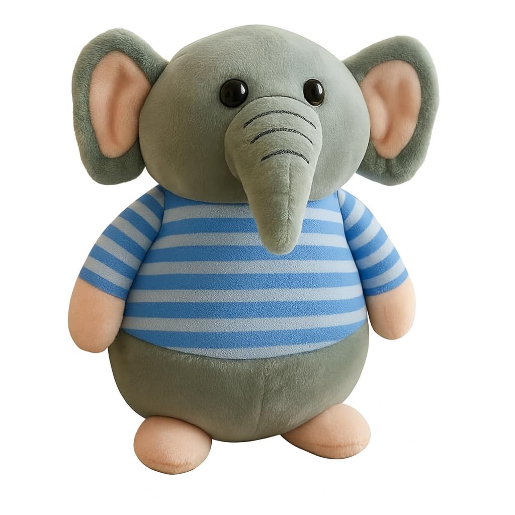 Fun4you Elephant Soft Toy for Kids 25 cm - Cute Animal Plush Toy with Red Striped Shirt - Stuffed Elephant Toy for Baby Boys & Girls - Cuddly Soft Animal Toy for Toddlers