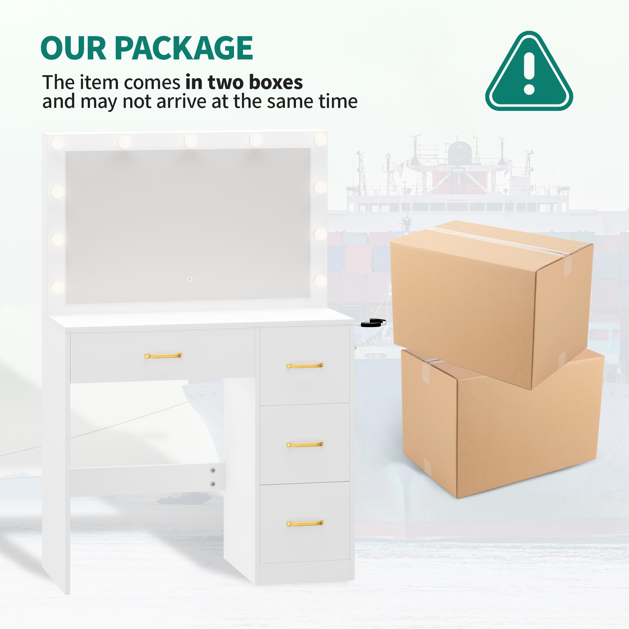 Package contents showing two boxes for the dressing table