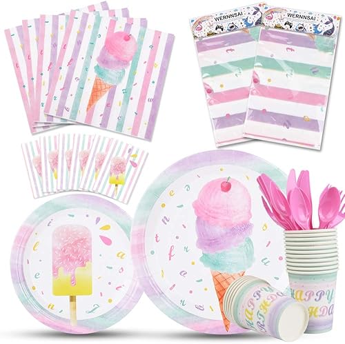 Juego de suministros para fiesta de helados  Vajilla de fiesta de paletas de helado para niñas, niños, cumpleaños, baby shower, mantel desechable, disponible en Yaxa Peru