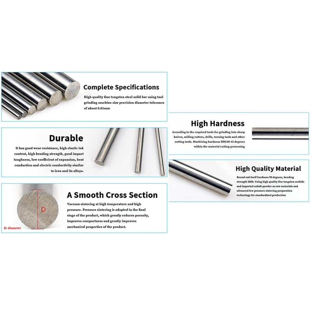 Varilla Redonda De Acero De Tungsteno, Desgaste Súper Resistente, Dimensión De Alta Precisión, Mecanizado CNC, Varilla De Carburo De Dedal, Barra De Acero De Tungsteno, 1 Pieza(D8X100)