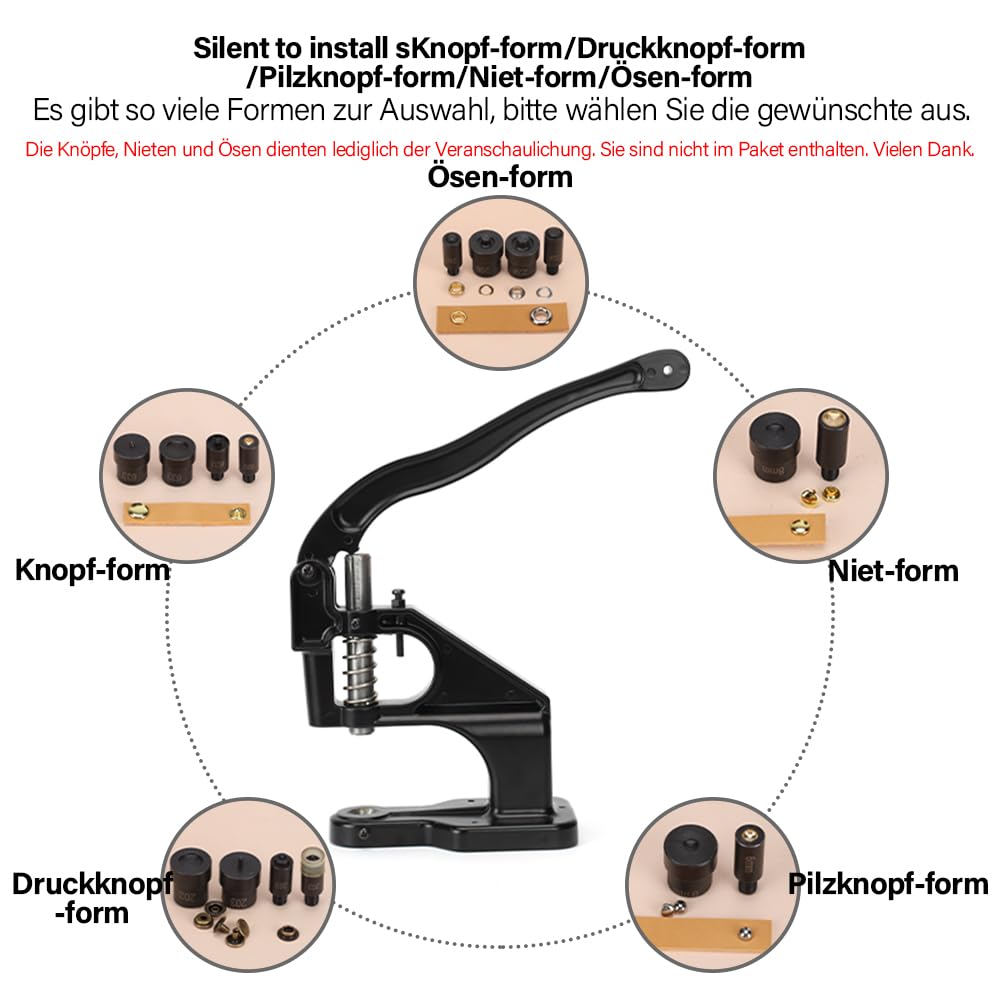 WUTA Ösenmaschine, Profi Ösenpresse Set, Handpresse Ösenzange für DIY Handwerk(Keine Matrizen,ohne Form)
