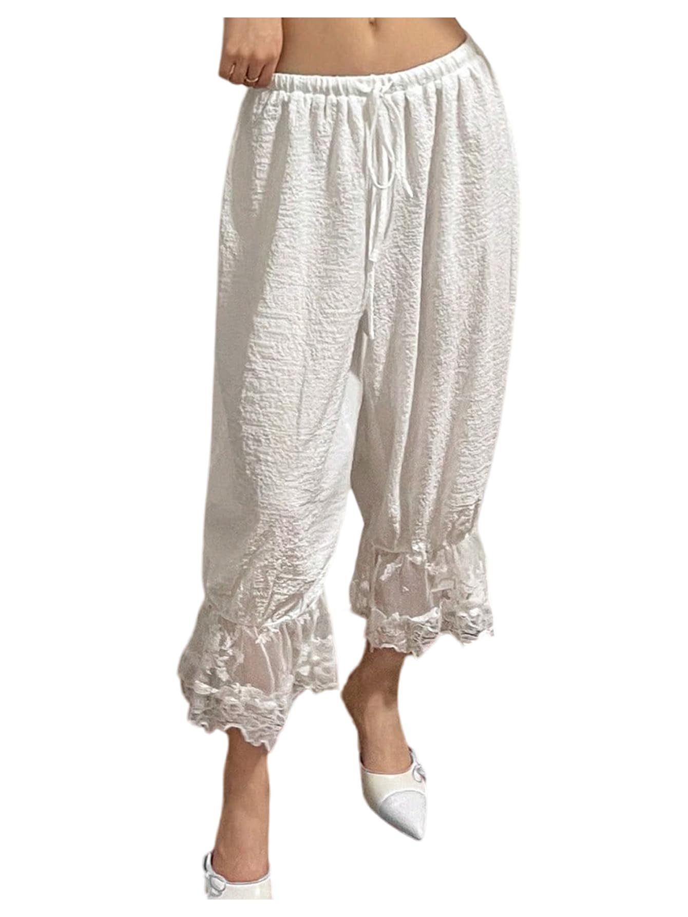 Milumia Womens Long Bloomers Pants Y2k Elastic Waist Drawstring Loose Pumpkin Capris