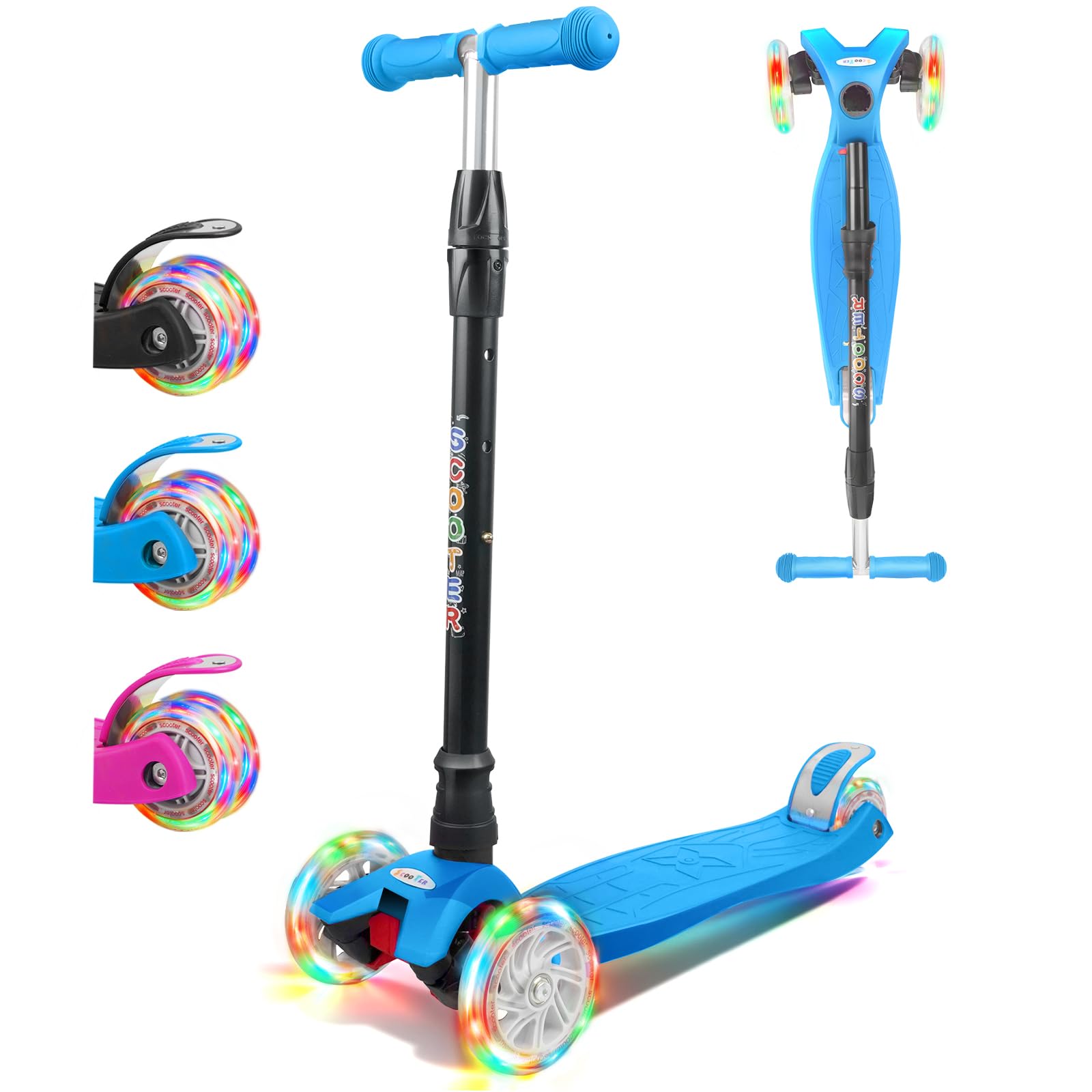 KORIMEFA Monopattino Bambino Monopattino 3 Ruote con Ruote Illuminate a LED Multicolore, Monopattini con Impugnatura Regolabile in Altezza per Bambini e Bambine Dai 3 ai 12 Anni