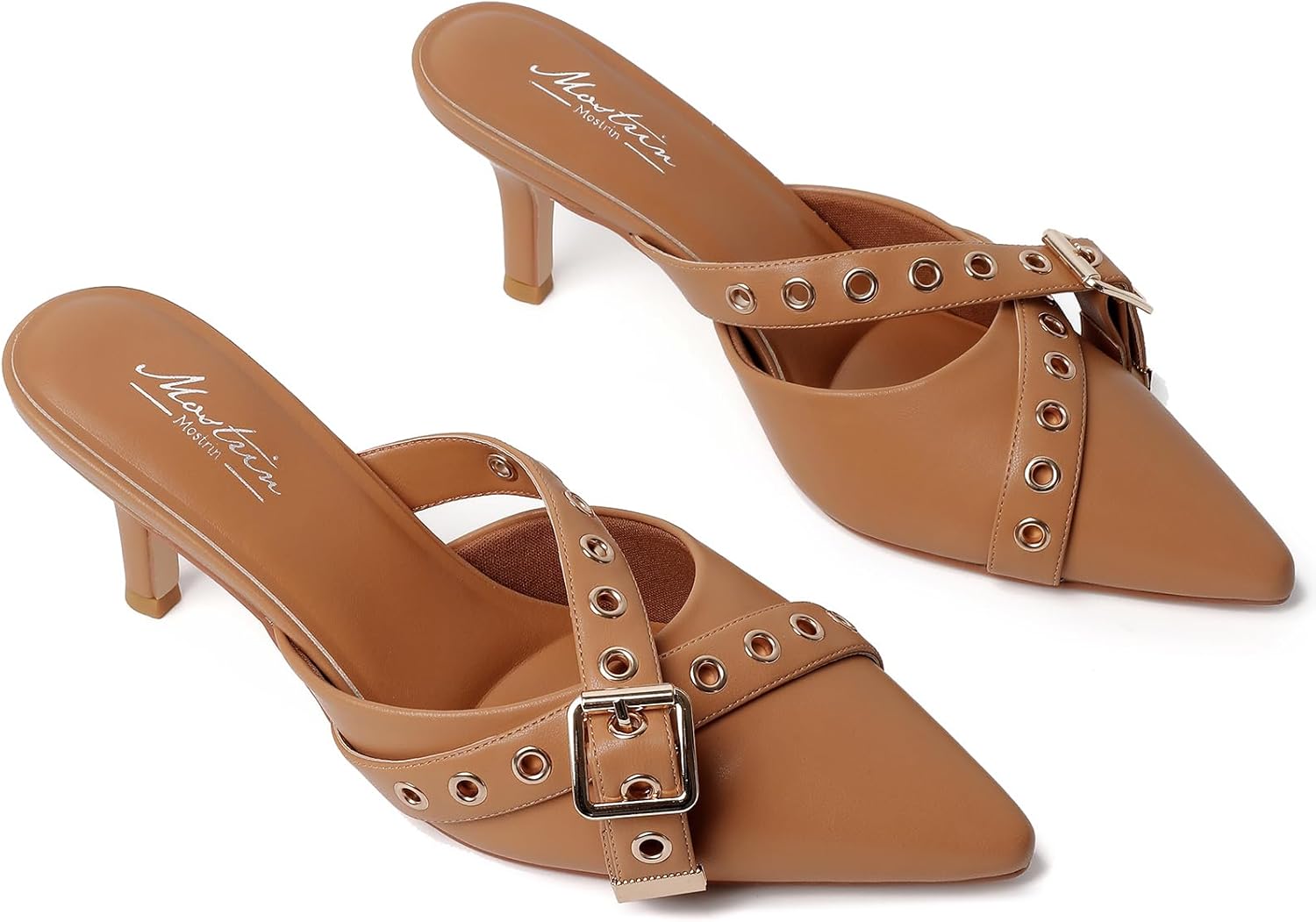 Mostrin Kitten Mules Heels for Women Pointed Closed Toe Heels Vintage Slip on Stiletto Dressy Pumps Shoes - Image 8