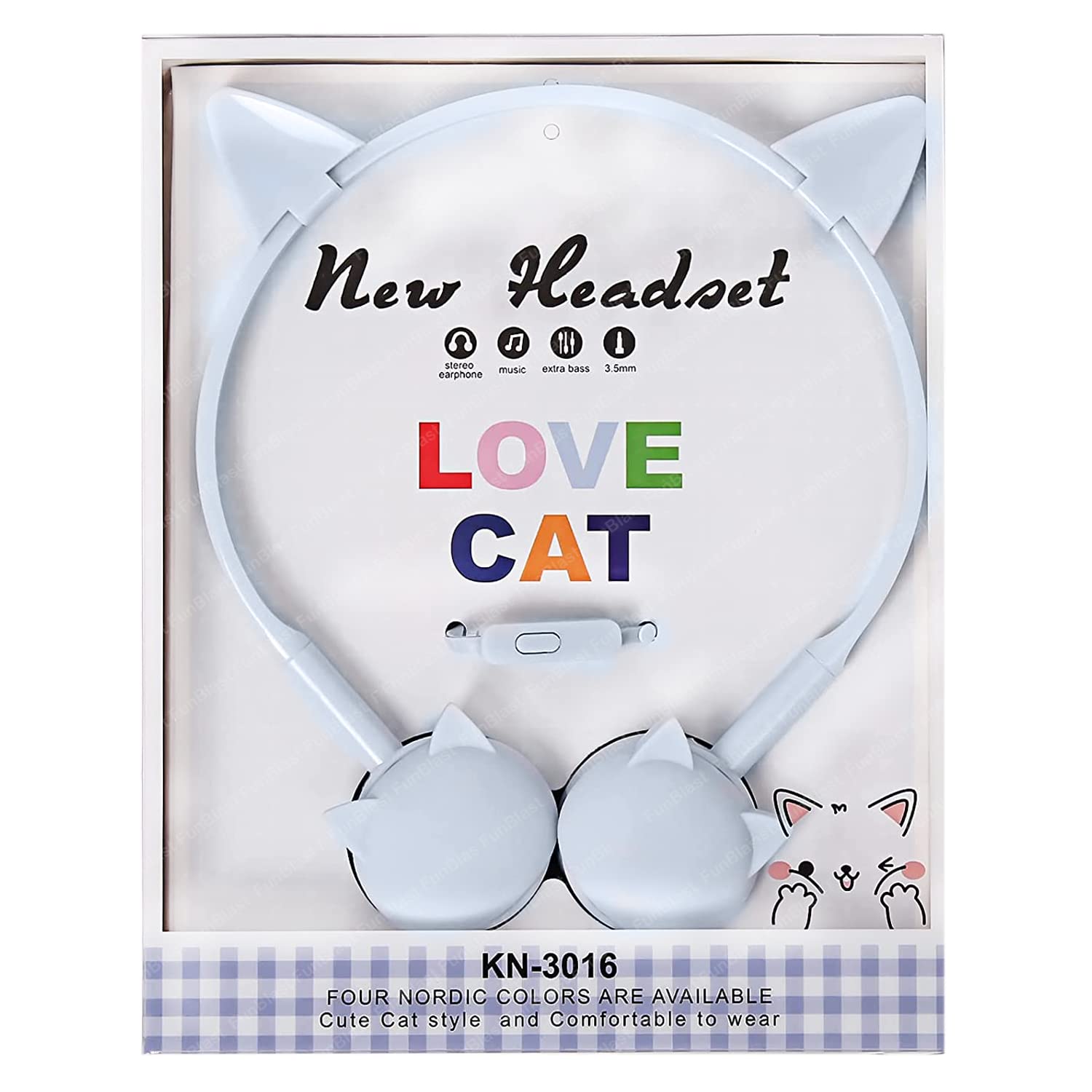 FunBlast Cute Cat Wired Earphones - Kids Girls Boys Headphones, Gaming Stereo Earphones (Blue)-image-10