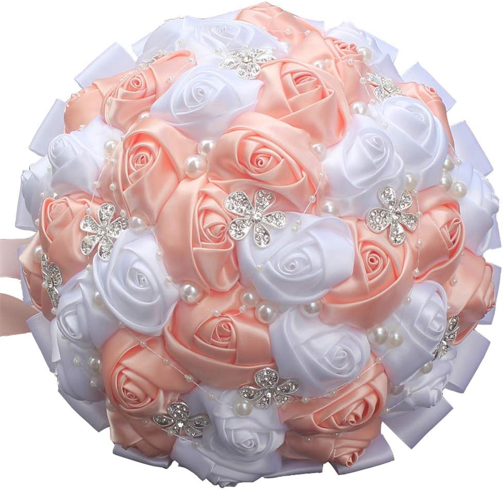 Brooch Bouquet 7" Wedding Bouquet Satin Rose Bride Bridesmaid Artificial Pearls Satin Ribbons Custom-Made Wedding Floral Bouquet Centerpiece Arrangement, Royal Blue Bouquet