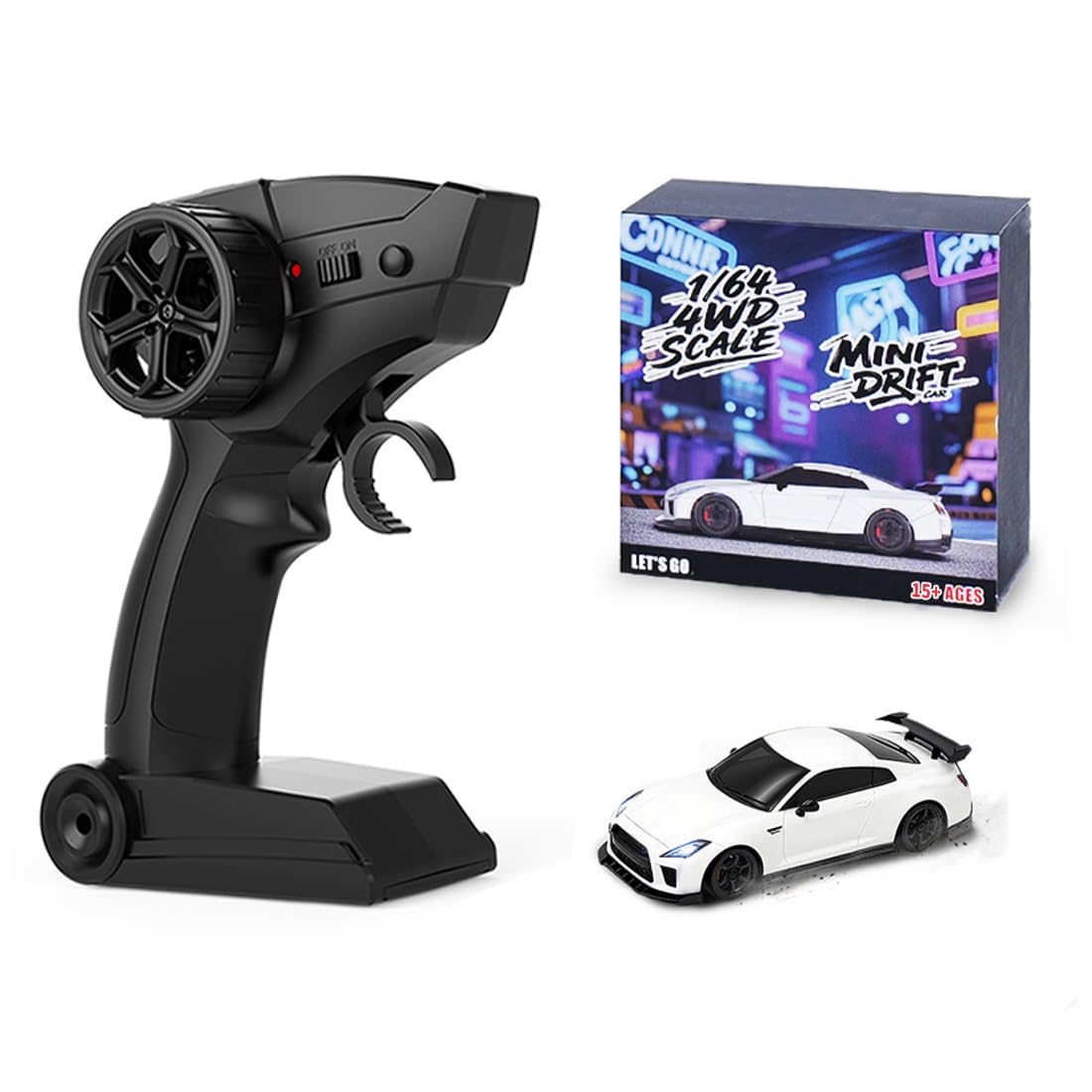 NULA 2,4 GHz 4CH 1:64 Mini RC Drift Auto, Desktop-4WD-RC-Driftwagen mit LED-Beleuchtung, proportionaler Gas- und Lenkung sowie 2 Geschwindigkeitsmodi – Sportwagen für Erwachsene