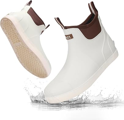 Mens Deck Boots Waterproof Fishing Rain Boots, Anti-Slip Rubber Boots Ankle Booties, High-Performance Footwear Chelsea Boots for Gardening Boating Camping Sailing