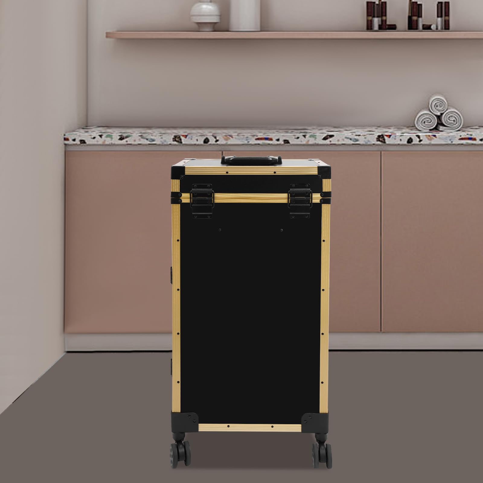 Składana podróżna walizka na toaletkę z lusterkiem LED, Bluetooth, udźwig 50 kg, aluminium, walizka artystyczna, zamek szyfrowy, kółka hamulcowe, dla artystów makijażu, studia paznokci