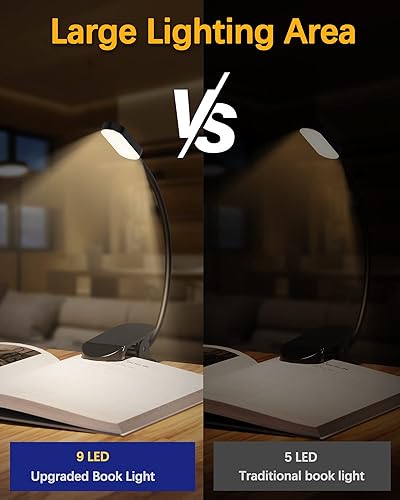 Miniatura 3 de D BABE 9 luces LED recargables para leer en la cama luz de lectura con clip con 3 temperaturas de color brillo de atenuación continua larga duración