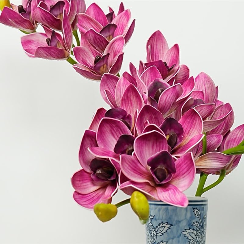 künstliche Blumen 2 Stück künstliche Cymbidium-Orchideen-Blumenpflanze, 3D-Druck, Vanda 10 Köpfe, Latex-Phalaenopsis-Blume for Zuhause Decoration(Rose)