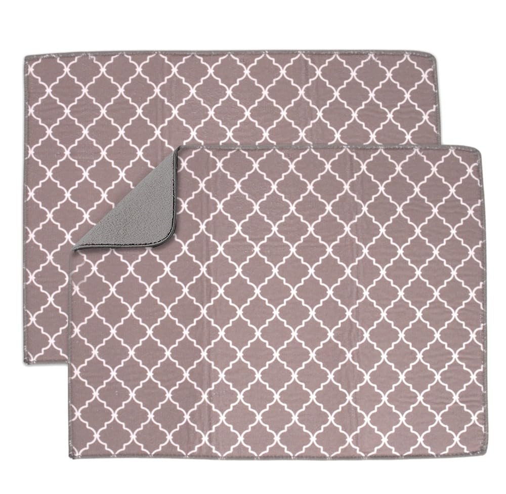 Microfiber Dish Drying Mat (50 x 38 cm) | Kitchen Mat for Counter | Quick Dry Water Absorbent Mat | Placemat for Dish Drying | Draining Mat for Kitchen (Pack of 2, Grey)