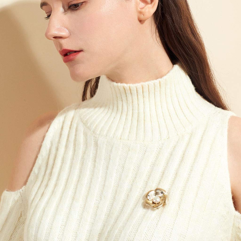 Broche de Solapa con Perlas y Flores Doradas, Broche Elegante de aleación para Mujer, Accesorio de decoración para Bolso de Vestir