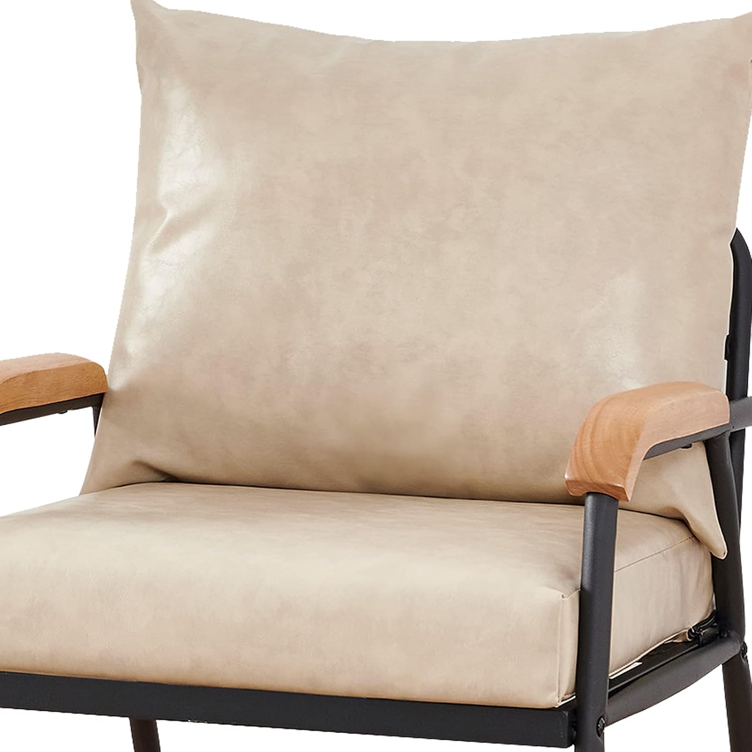 TUKAILAi PU Leather Single Sofa Couch, Modern Accent Chair with Solid Wood Armrest and Sturdy Metal Frame, Upholstered Lounge Chair Armchair for Living Room Bedroom Guest Reception (Cream)