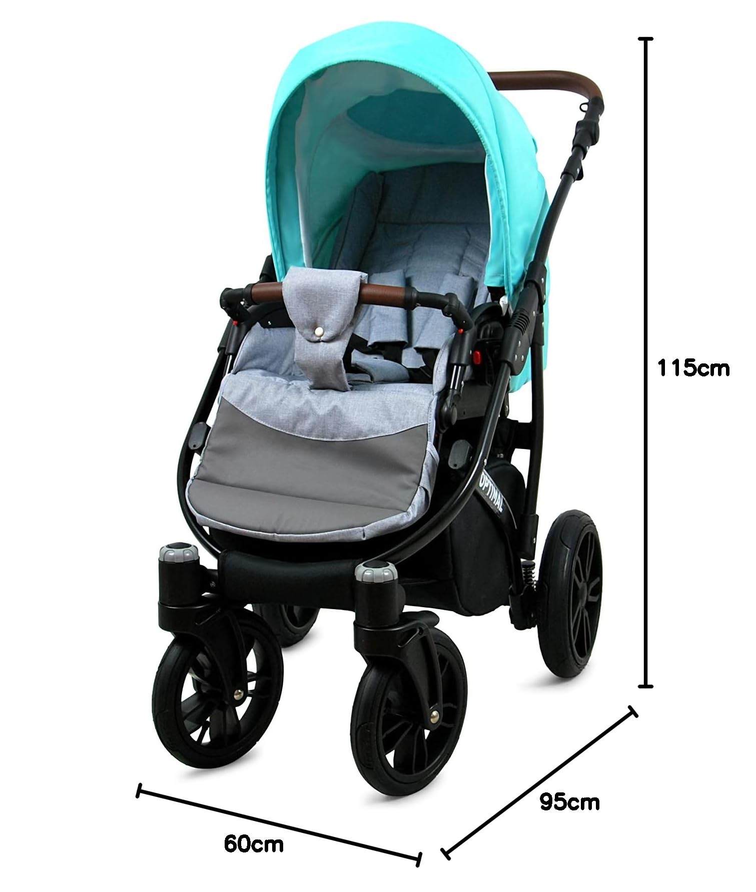 BabyLux Optimal 2-in-1 Baby Kinderwagen Tief und Kinderwagen mit Zubehör Verstellbar und faltbar Aluminium Konstruktion Wasserdicht Nicht abnehmbare Räder Silver Stone Black Frame