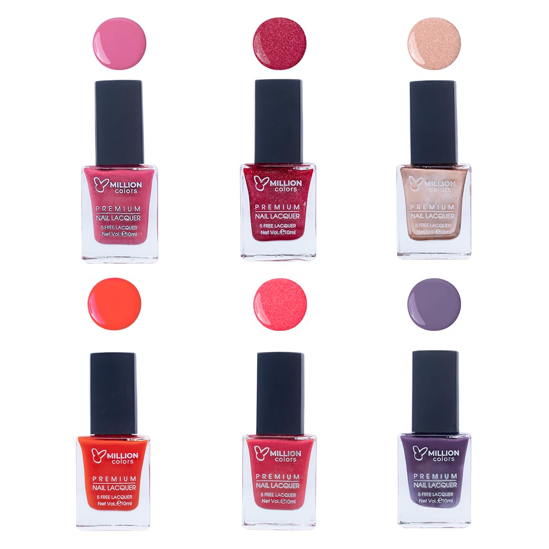 Nail Polish Combo Pack of 6 | Long Lasting Nail Paint Quick Drying, Chip-Resistant, High Shine | Non Toxic & Paraben Free | Gift Set for Women (Multi 1, 10 ml)