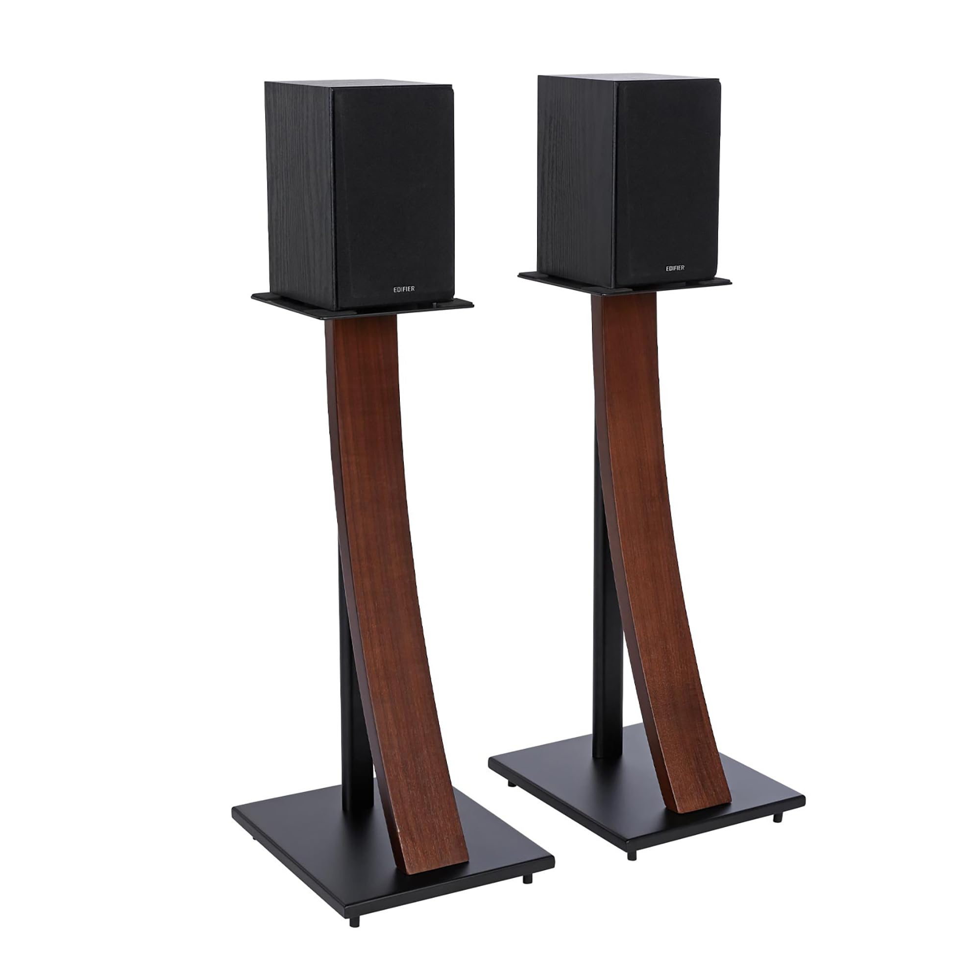 EXIMUS One Pair Fixed Height Universal Speaker Floor Stands - with Real Wood - Espresso-image-11