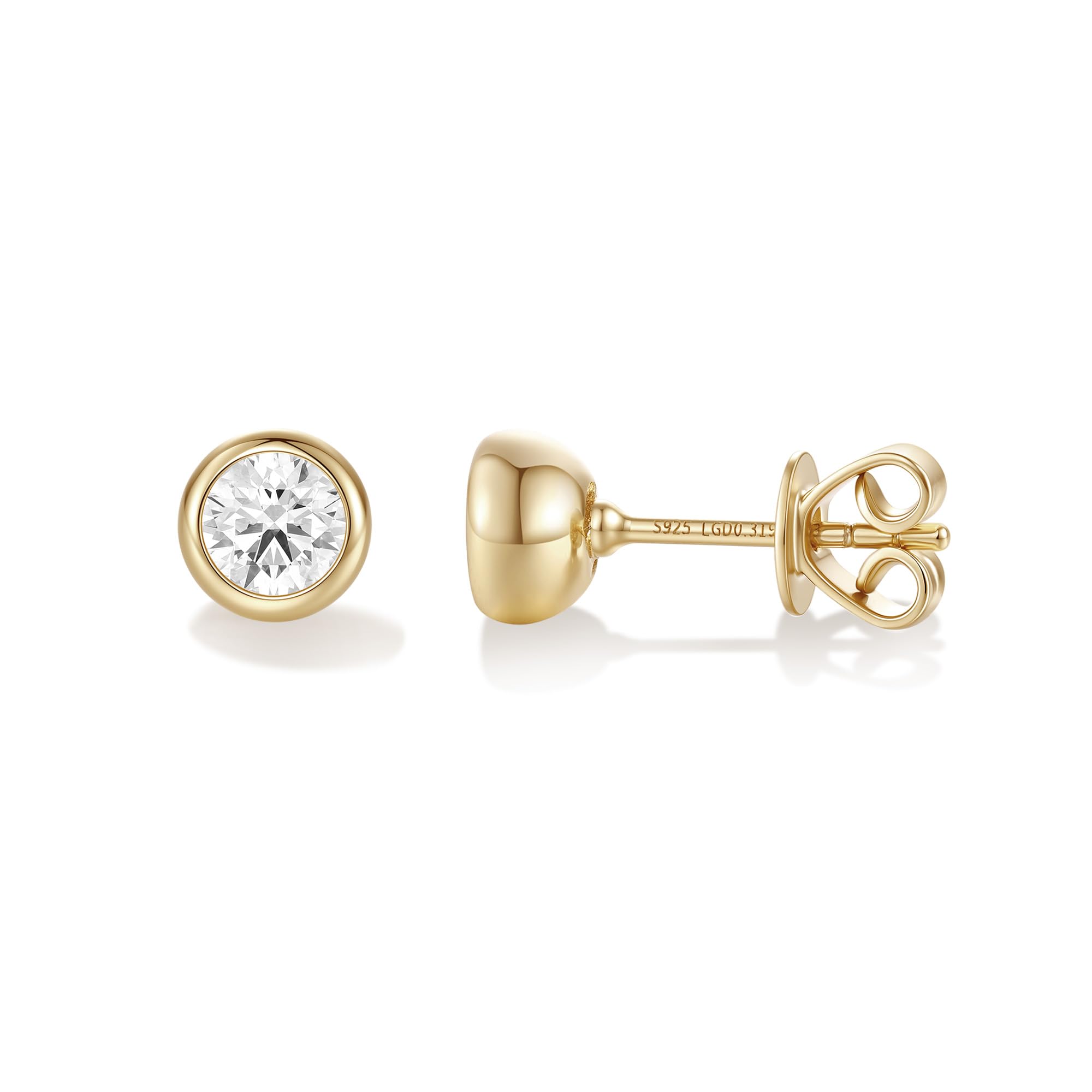 FANCIME Lünetten-Set Ohrstecker mit 0.2-0.6 Ct Lab-Grown Diamant(Farben D-E, Reinheit VS) Vergoldet 925 Sterling Silber Ohrringe Ohrstecker Geschenke Schmuck für Damen Sie