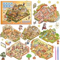20 sets DIY 3D huis sticker scène kit, stickertherapie, stressverlichting sticker scènes met 26 PET-stickers, 40 miniatuurhutten, 1 pincet, voor