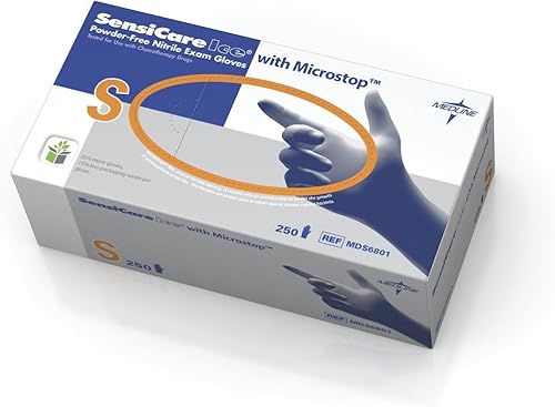 Medline SensiCare - Guantes de nitrilo azul hielo, 250 unidades, pequeños, sin polvo, desechables, no hechos con látex de goma natural, multiusos