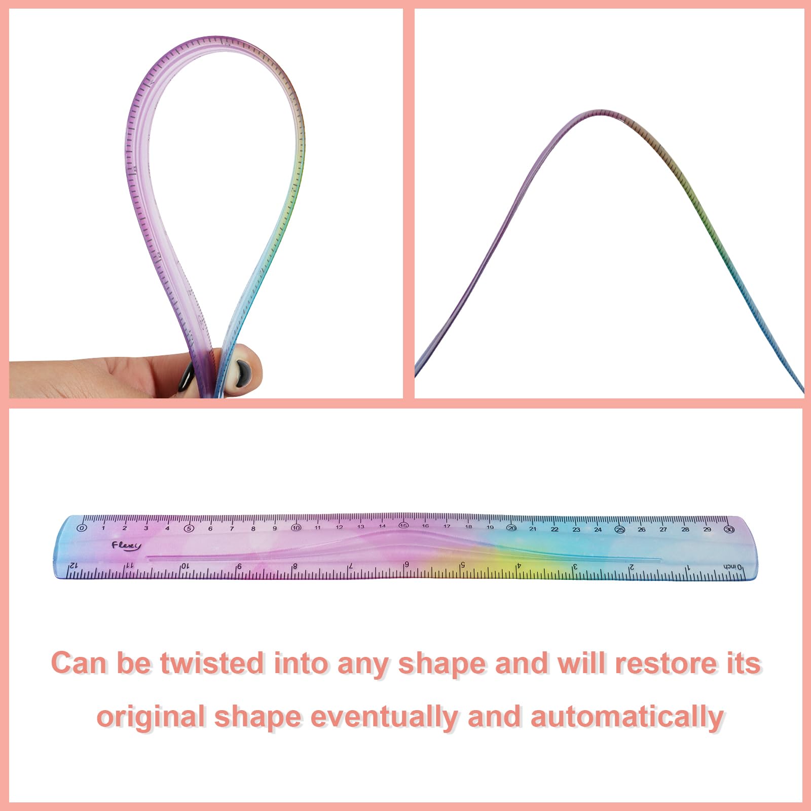 5 Pcs Flexible Rulers, 6inch 8inch 12inch Bendable Straight Ruler Triangle Ruler Protractor Soft Shatterproof Plastic Flexible Rulers with Centimeter and Inch Scales for School Classroom Office Home - Image 4