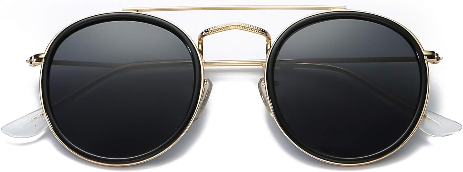 DUSHINE Small Round Double Bridge Sunglasses For Women Men Polarized 100% UV Protection