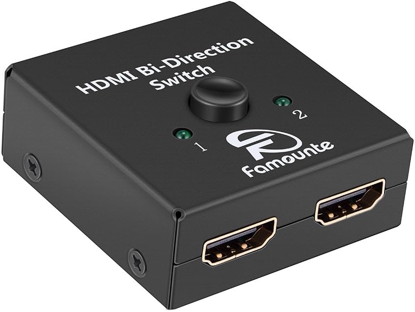 HDMI Switch,Famounte HDMI Switcher 2 Ports Bi-direction Manual A/B Switch Box 1 x 2/2 x 1 HDMI Splitter Hub Support Ultra HD 4K / 3D / 1080P / HDCP Passthrough