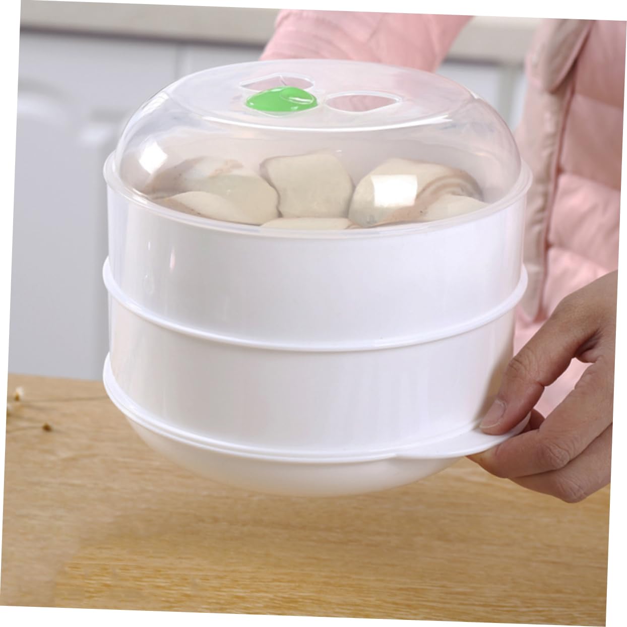 Alimento doble para microondas para cocinar verduras con ventilación para una fácil limpieza y circulación de vapor eficiente 4