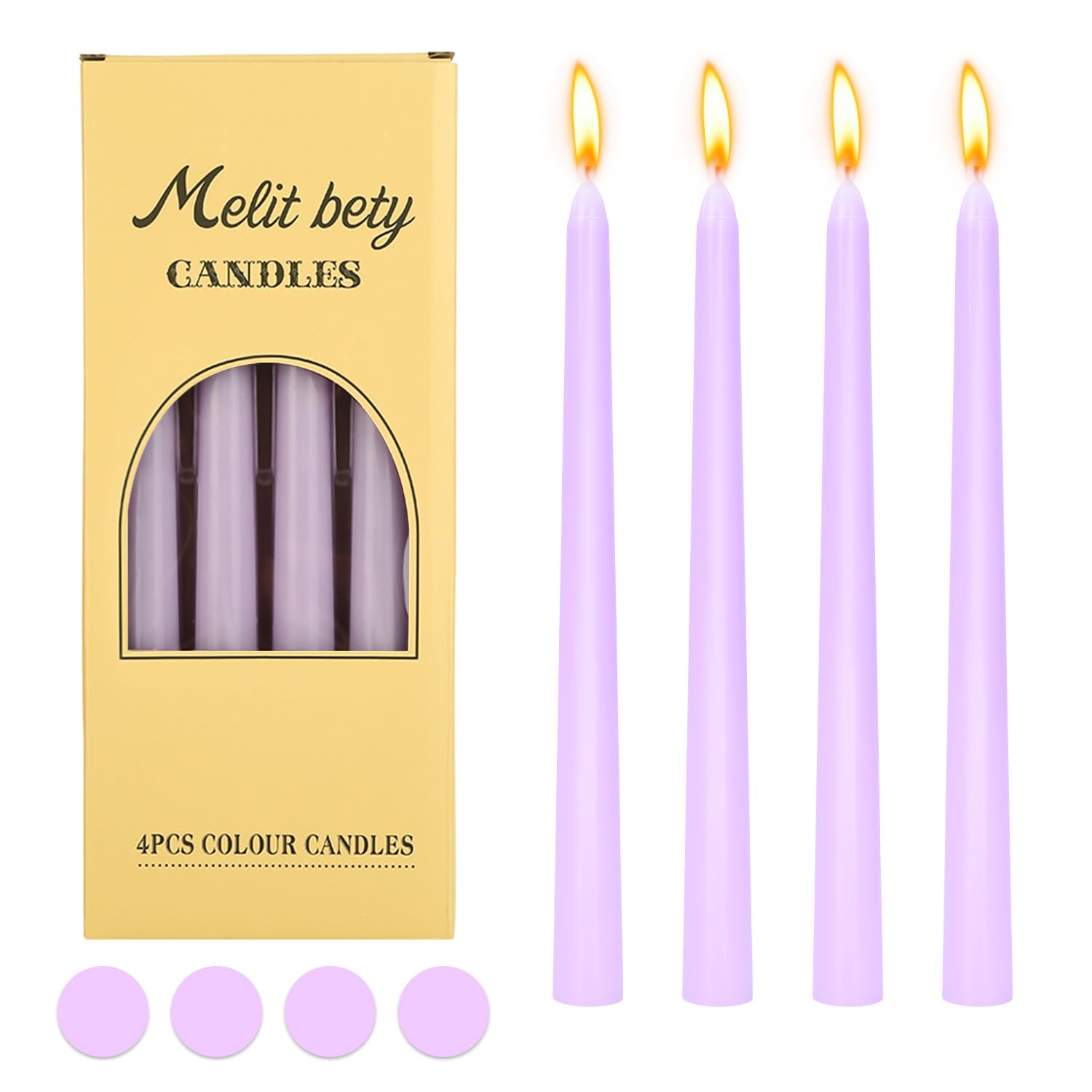 10'' Taper Dinner Candles, 4Pcs Non Drip Candle Sticks, 6 Hour Burn Time Non Scented Candles for Valentine's Day Mother's Day Birthday Xmas Party Home Decorations (Light Purple)