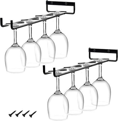 AUHOKY 2 piezas de copas de vino para montaje en pared, soporte de metal para copas de vino debajo del gabinete, soporte de exhibición de copas de