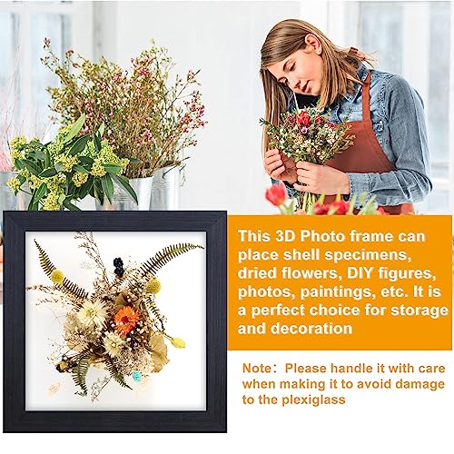 2Pcs 3D Picture Frame 20x20 cm, Deep Picture Frame for Filling with Acrylic Plate, 3 cm Inner Depth, Wooden Shadow Box for Baby Wedding Favours, Photos, Flowers, Tickets (Black, Square) - Image 4