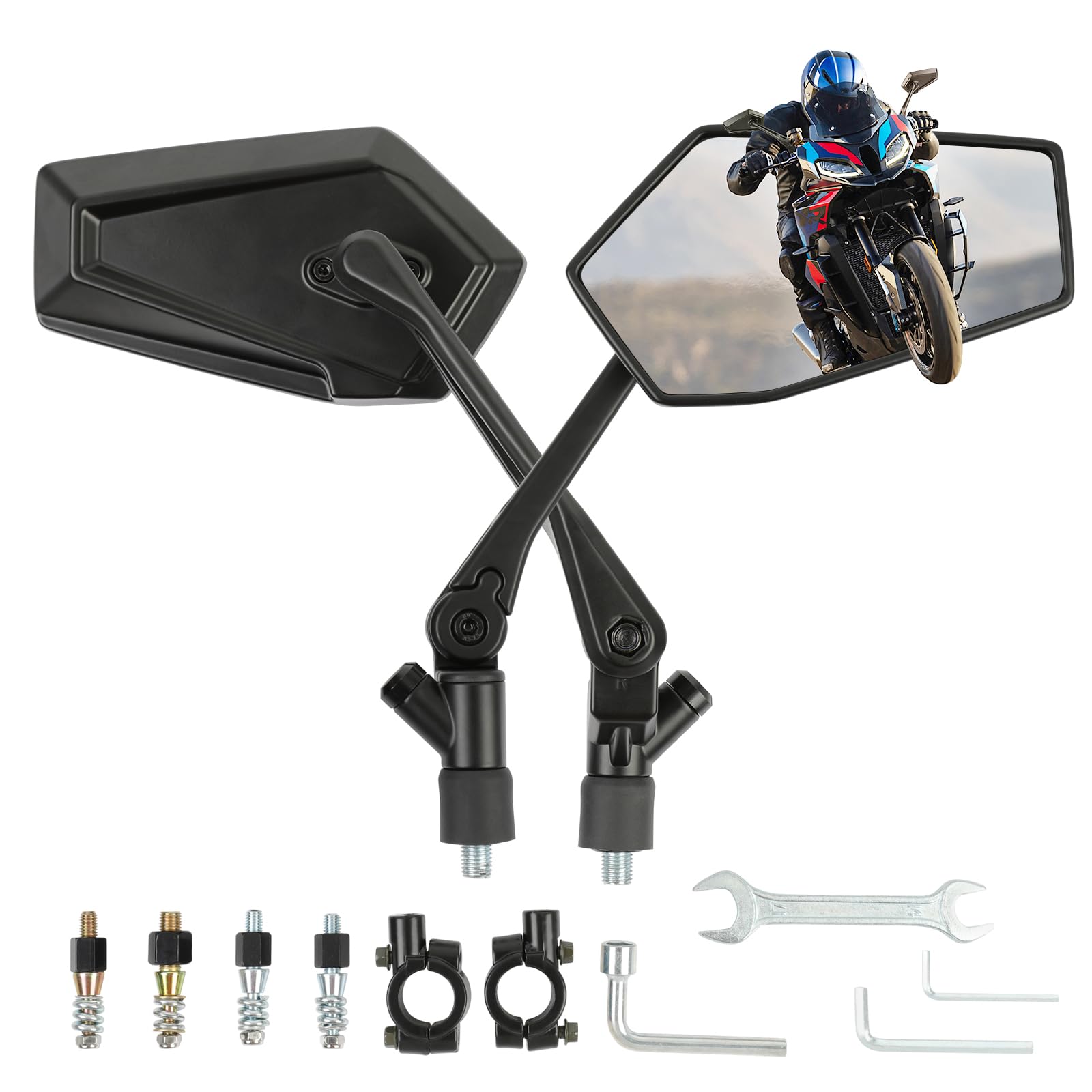 DREAMIZER Specchietti Moto Omologati E con Supporti Cellulare Integrati, 7/8" Specchietti Laterali Pieghevoli con Bulloni M8/M10, Compatibili con Moto Stradali, Dirt Bike, Quad, Cruiser.
